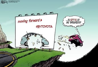 Cartoon showing a toyota car falling and crashing Cartoon showing a toyota car falling and crashing