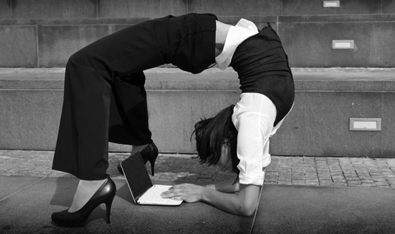 a working woman doing contortion
